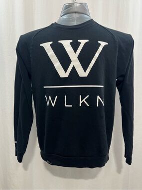 WLKN Black Crewneck Sweatshirt Large White Logo Streetwear Pullover unisex 1520